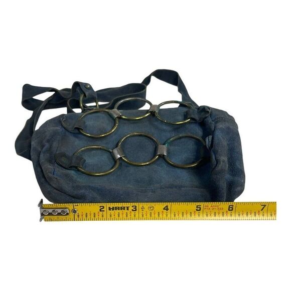 Blue Suede Leather Small Purse Brass Rings Circle Chain MCM Shoulder Bag 8x6.25 - Picture 7 of 7